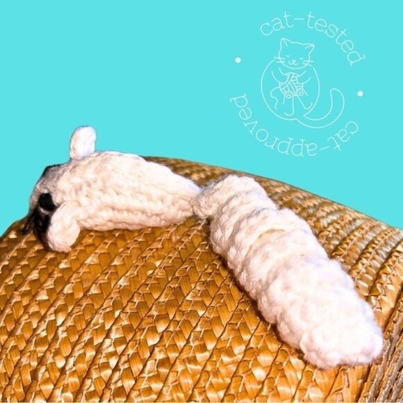 Cat Toy 100% Cotton Crochet Handmade Natural Material Soft on Paws Curly-Q Tail - Picture 14 of 16